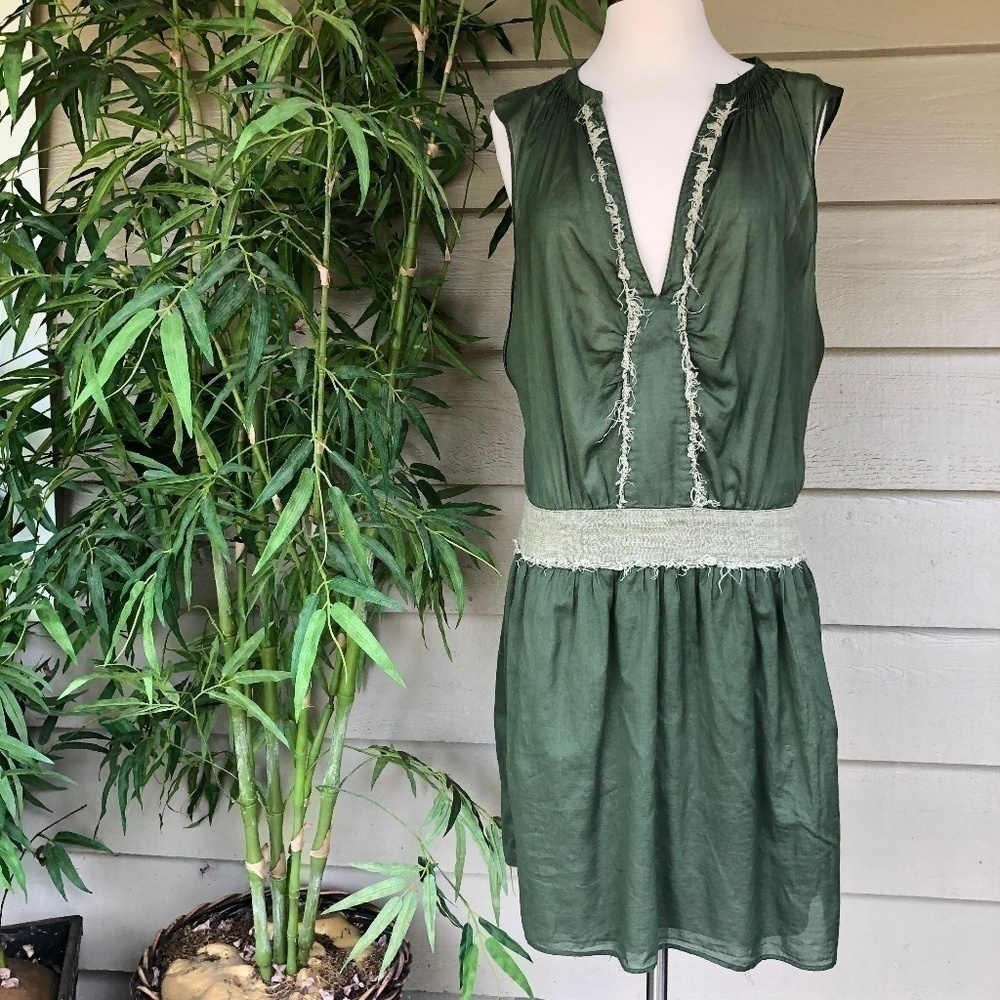 Lux Olive Green V-Neck Dress